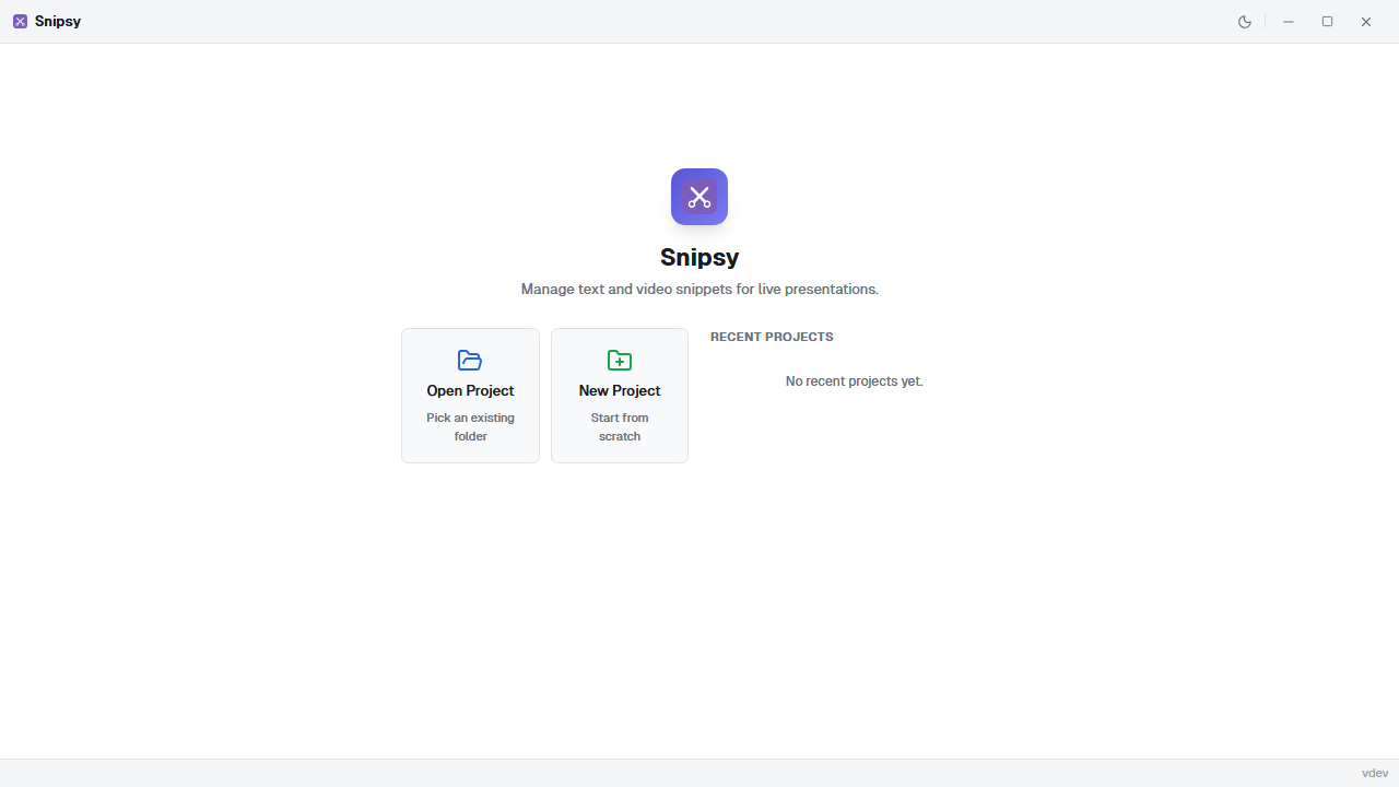 Snipsy welcome screen